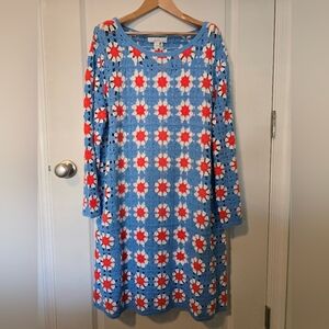 Lilly Pulitzer Miabella Sweater Dress in Lunar Blue Floral Crochet, Sz XL